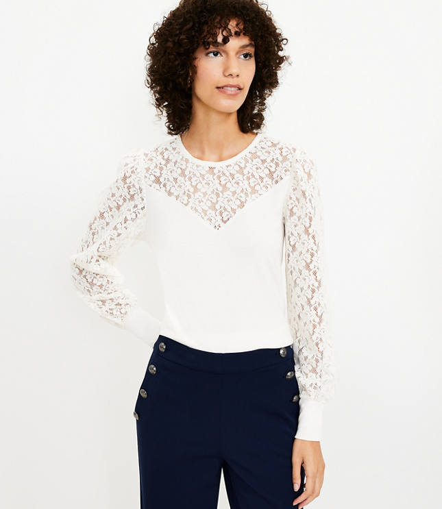 Petite Fashion and Style Blog, Loft Mixed Floral Lace Top