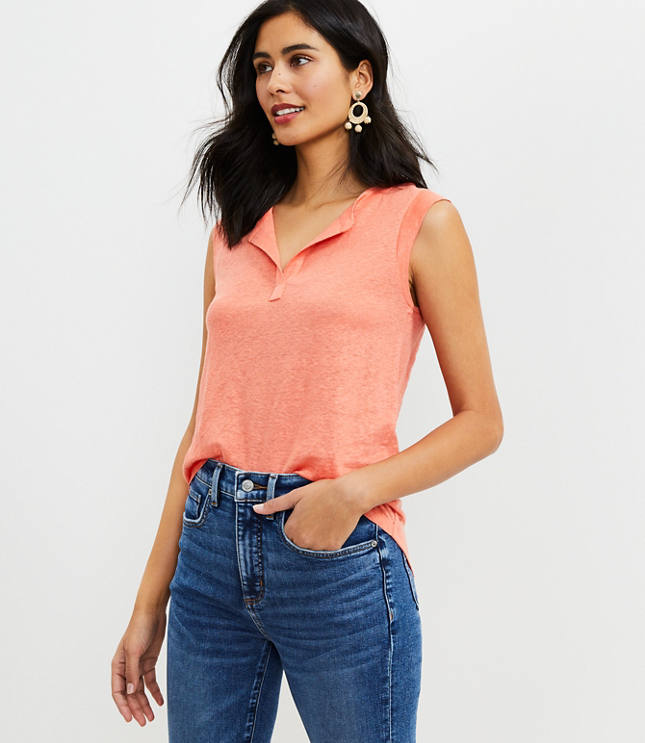 Linen Split Neck Tank Top