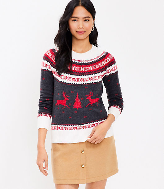Loft Petite Reindeer Fair Isle Sweater