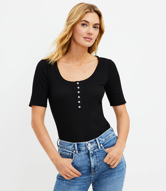 Pointelle Ruffle Henley Top