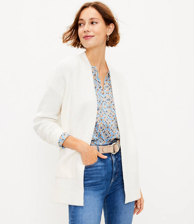 Red Button Diana Waffle Knit Pocket Front Cardigan Cream