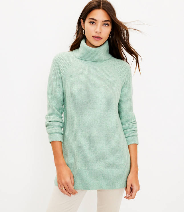 Petite Waffle Cowl Neck Tunic Sweater