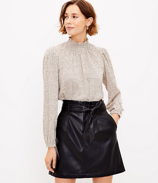 Loft Petite Faux Leather Tie Waist Pocket Skirt