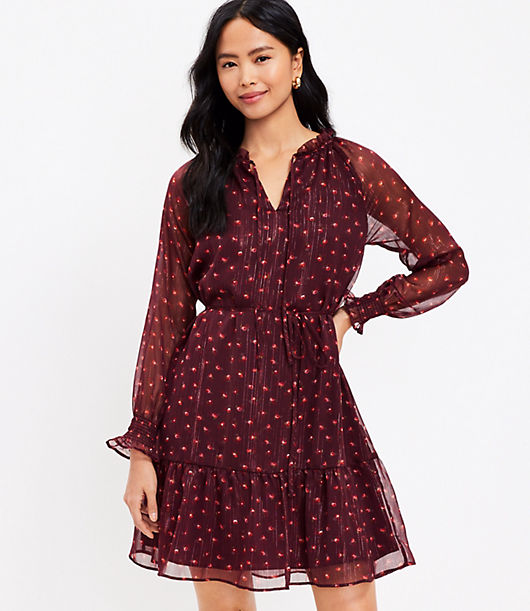 Loft Petite Shimmer Floral Tiered Ruffle Dress