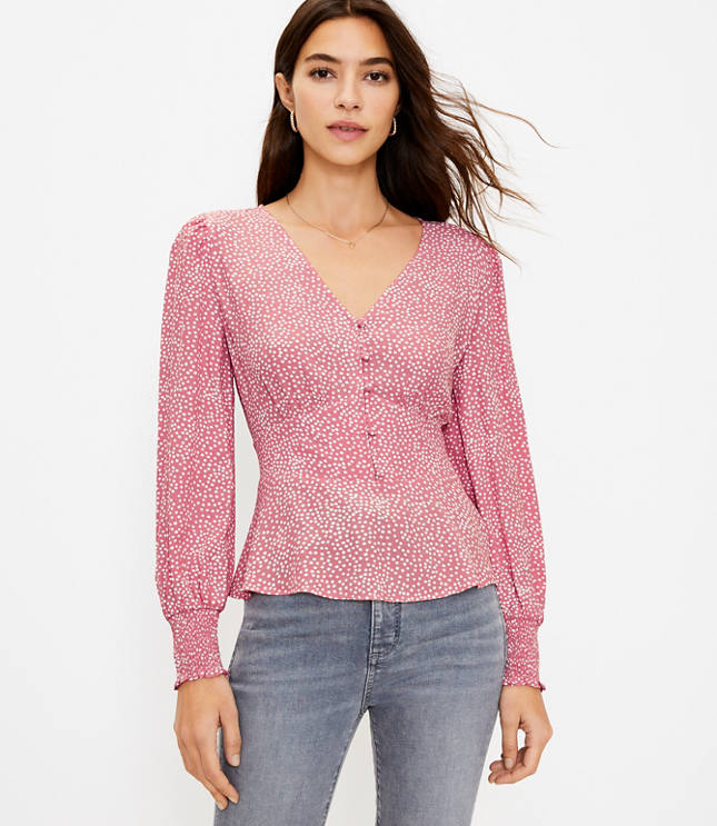 Dotted Seamed V-Neck Blouse