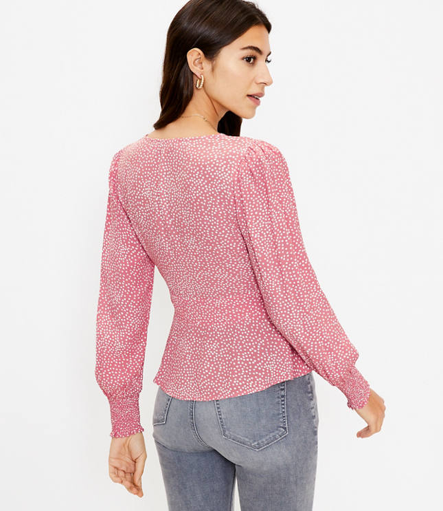 Dotted Seamed V-Neck Blouse