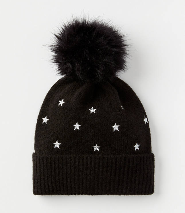 Star Faux Fur Pom Pom Hat