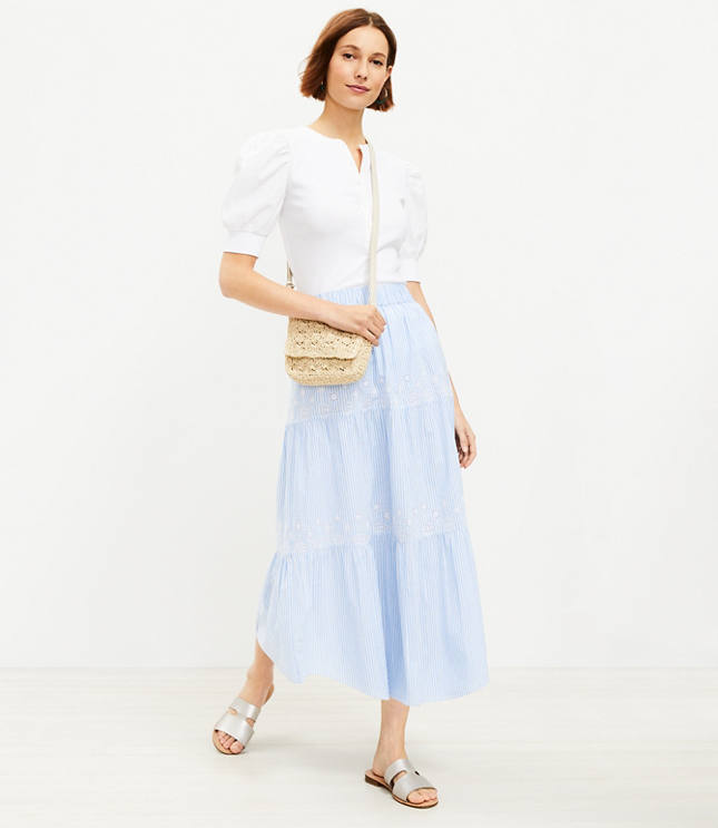 Eyelet Embroidered Crop Top And Midi Skirt Set main image 1
