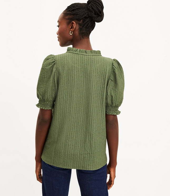 Petite Stitchy Ruffle Puff Sleeve Top