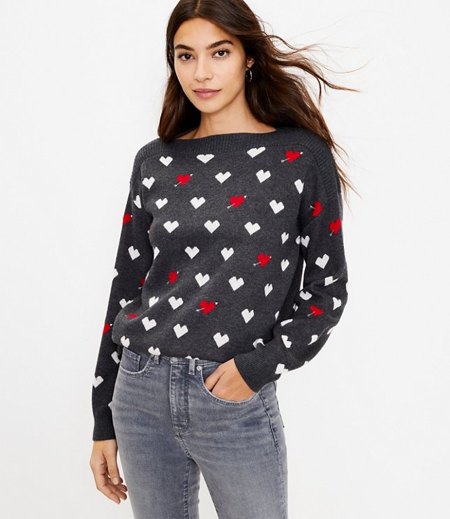 Loft Petite Heart Boatneck Sweater