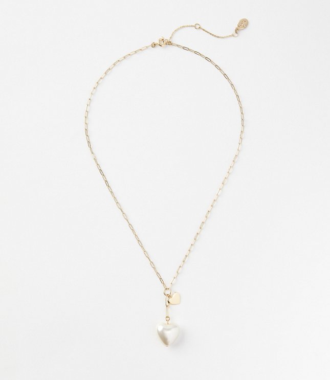 Loft Pearlized Heart Charm Y Necklace