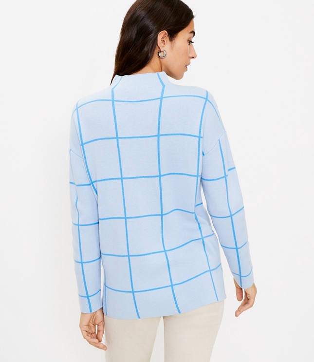 Petite Windowpane Mock Neck Tunic Sweater