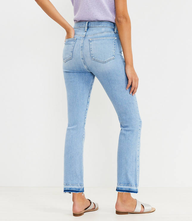 Let Down Hem Button Front High Rise Kick Crop Jeans in Vivid Light Indigo Wash carousel Product Image 3
