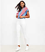 Frayed Button Front High Rise Kick Crop Jeans in White carousel Product Image 2