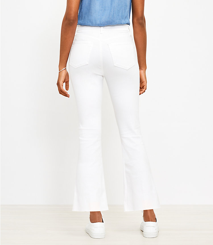 Frayed Button Front High Rise Kick Crop Jeans in White image number 2