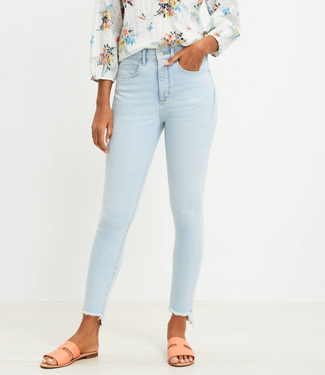 Loft Step Hem High Rise Skinny Jeans in Light Indigo Wash