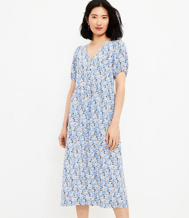 Loft Bouquet Puff Sleeve Midi Dress