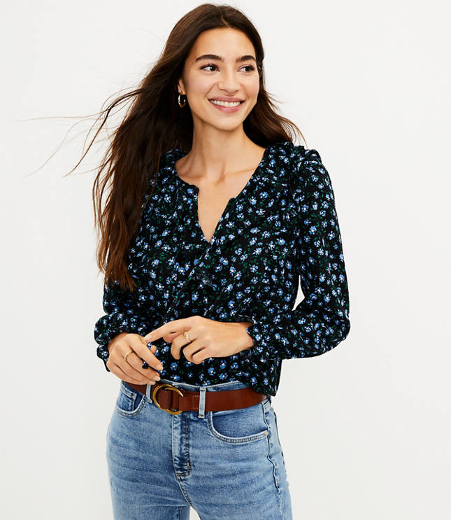 Floral Blouse With Front Tie