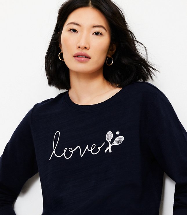 Tennis love sweatshirt with puffy vinyl tennis ball sleeve design – Game  Set Luxe
