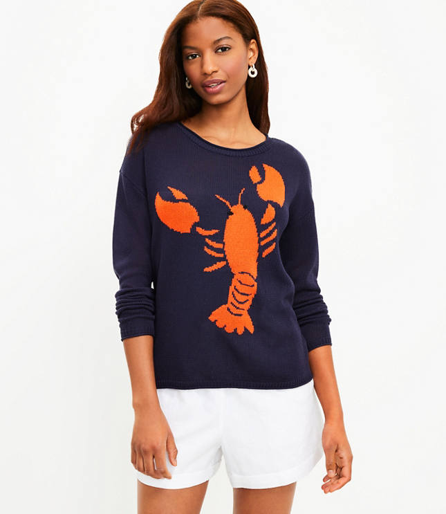 Ladies Navy Lobster Sweater, Women's Sweater