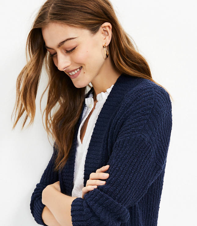 Rib Trim Open Cardigan