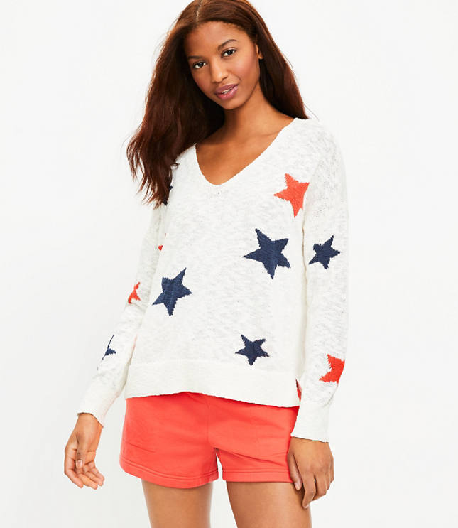 Lou & Grey Star V-Neck Sweater - Whisper White