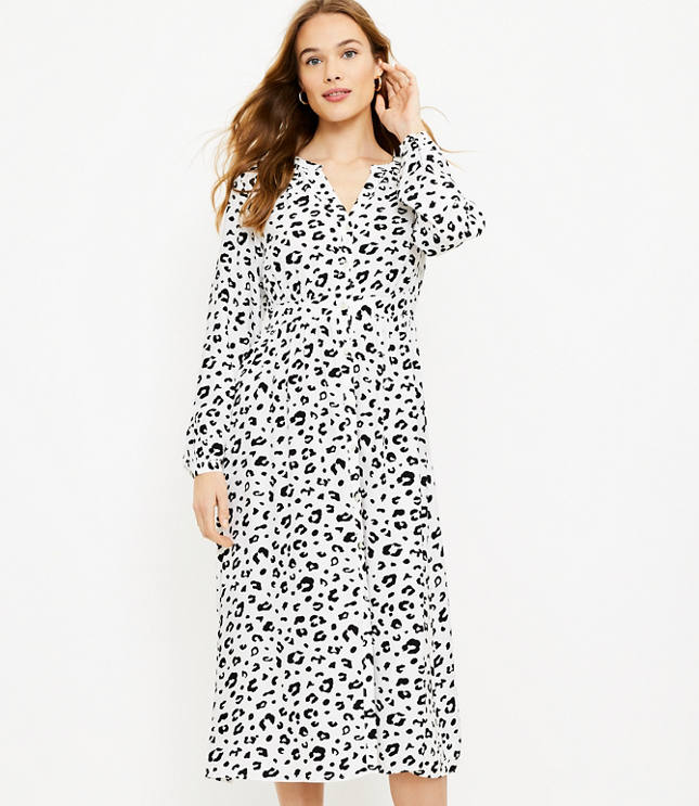 Loft Leopard Print Midi Shirtdress