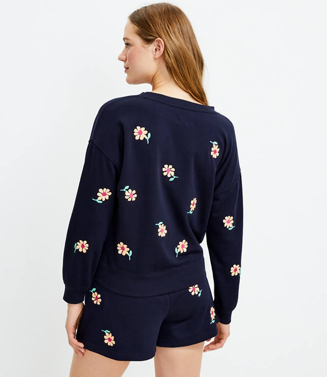 Lou & Grey Floral Embroidered Cozy Cotton Terry Sweatshirt