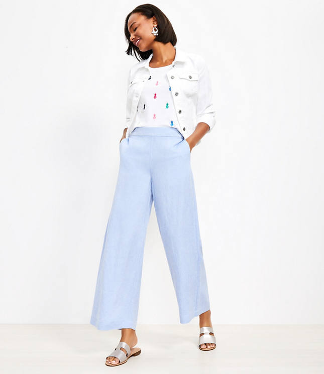 Fluid Wide Leg Crop Pants in Chambray