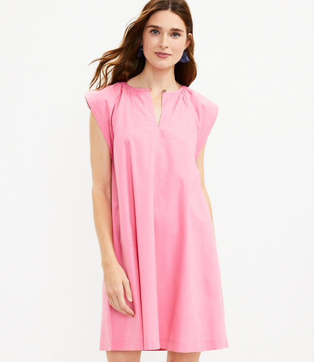 Flutter Sleeve Split Neck Swing Dress