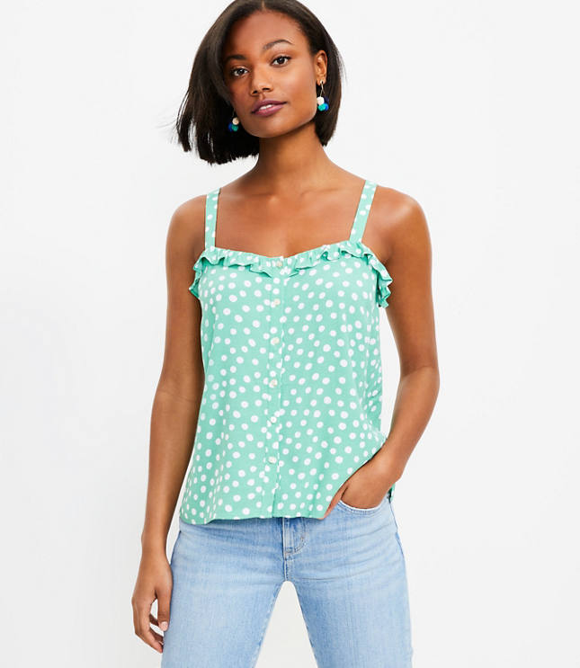 Dotted Ruffle Button Cami