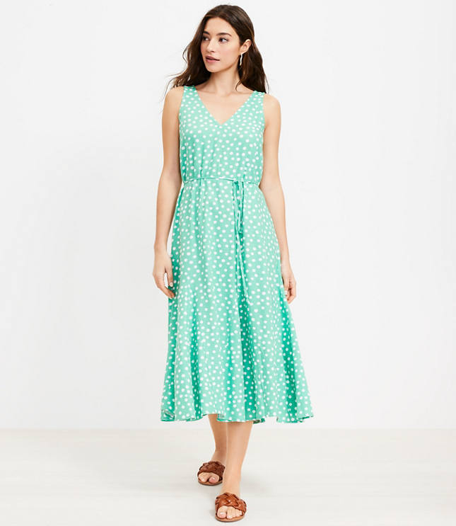 Loft Dotted Godet Double V Midi Dress