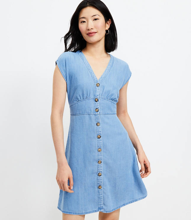 Loft Chambray Button Flare Dress