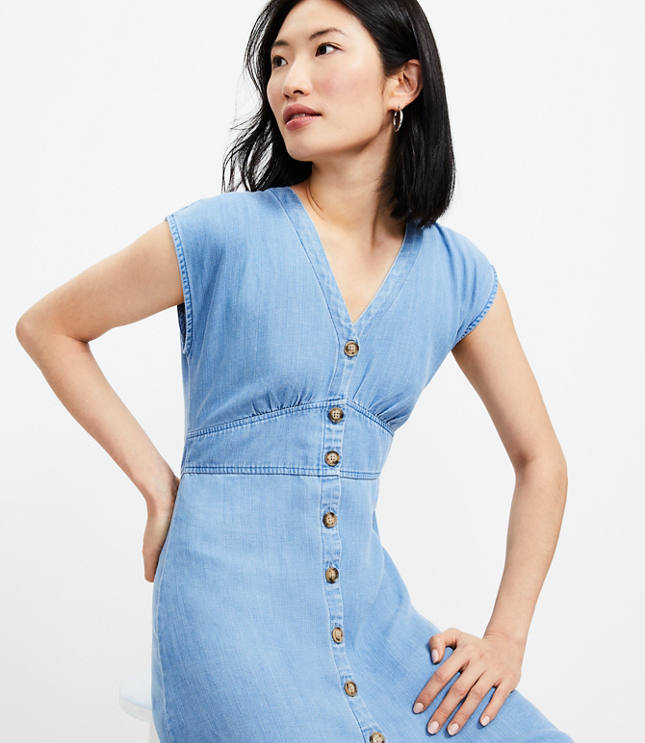 Chambray Button Flare Dress