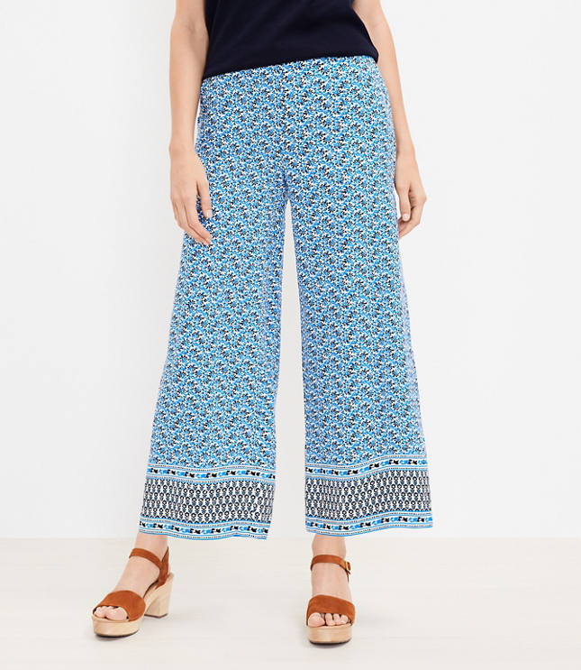 Loft Fluid Wide Leg Crop Pants in Border Print