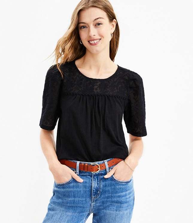 Loft Lacy Puff Sleeve Top