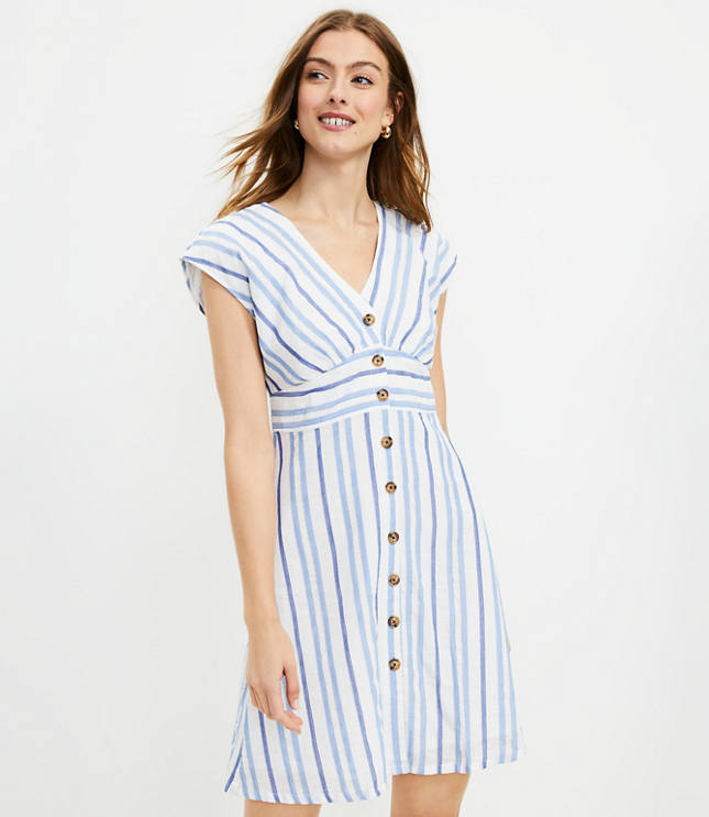 Loft Striped Button Flare Dress