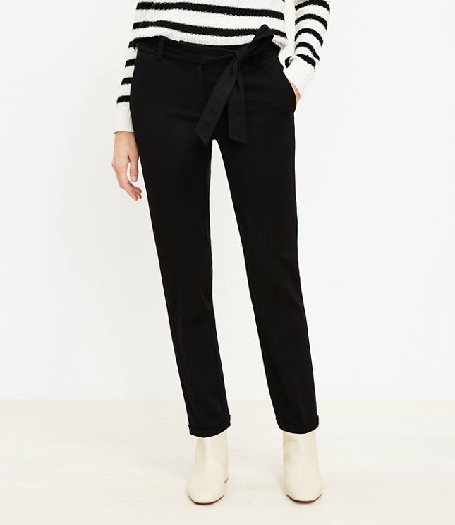 Tall Devin Tie Waist Slim Pants in Twill - Almondine