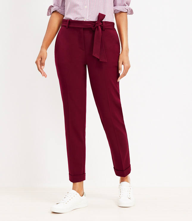 Red Plaid High Waisted Paper Bag Tie Front Pants