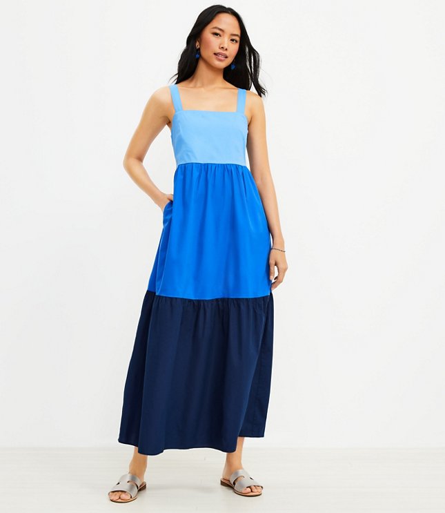 Colorblock Tiered Maxi Pocket Dress