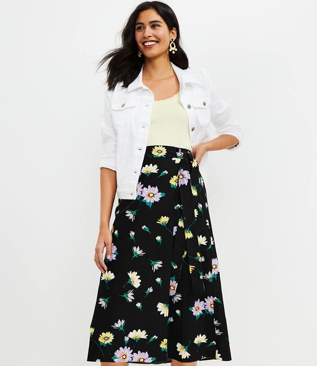 Floral Wrap Midi Skirt