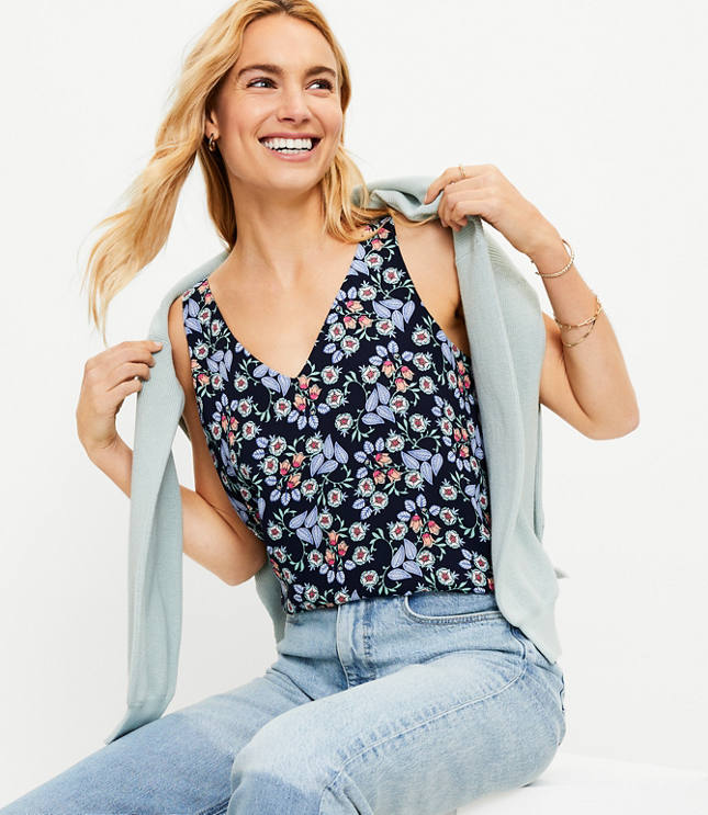 Floral Double V Tank Top