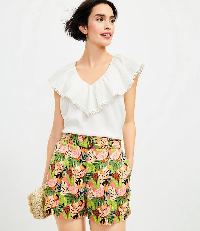 Belted Pleated Shorts in Palm LOFT