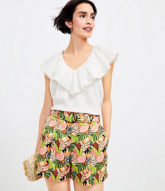 Loft Belted Pleated Shorts in Palm