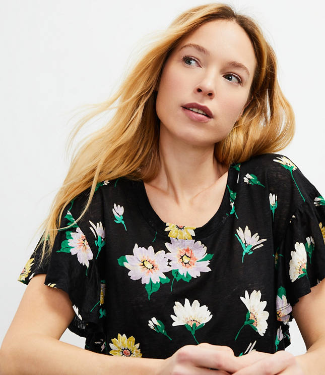 Floral Linen Flutter Wedge Tee