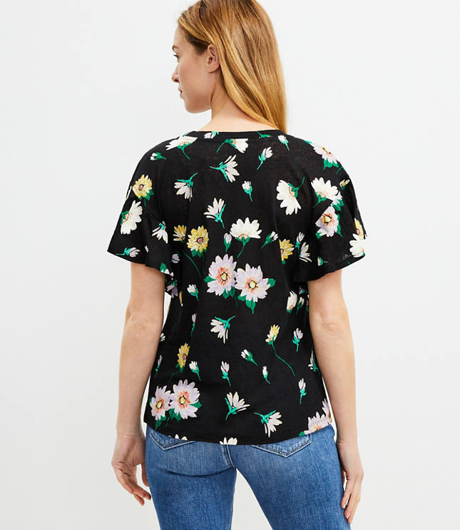 Floral Linen Flutter Wedge Tee