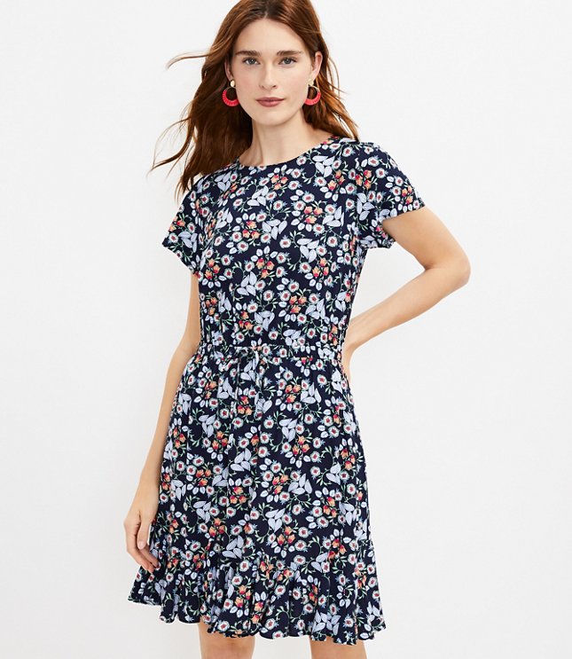 Floral Godet Drawstring Dress | LOFT