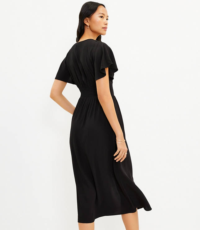 Flutter Sleeve V-Neck Midi Pocket Dress