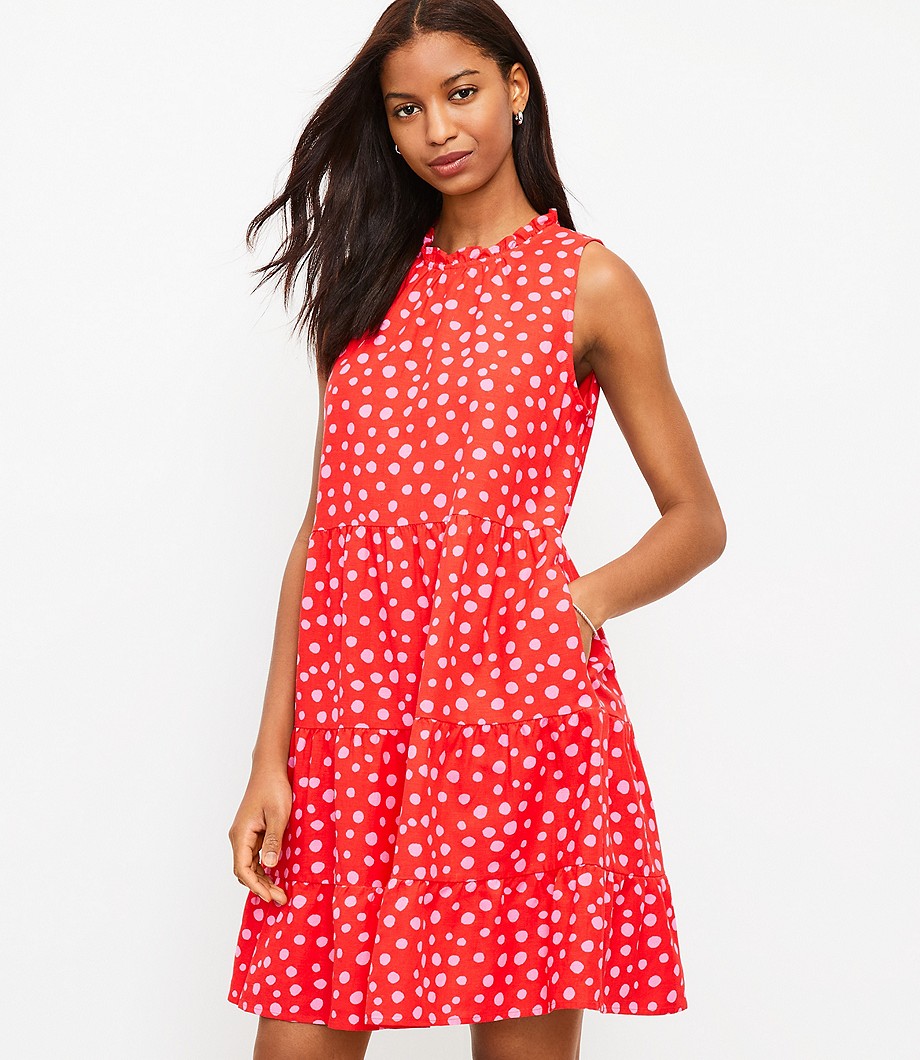 Dotted Sleeveless Tiered Swing Dress