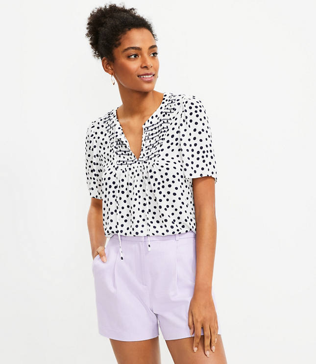 Dotted Smocked Mixed Media Top